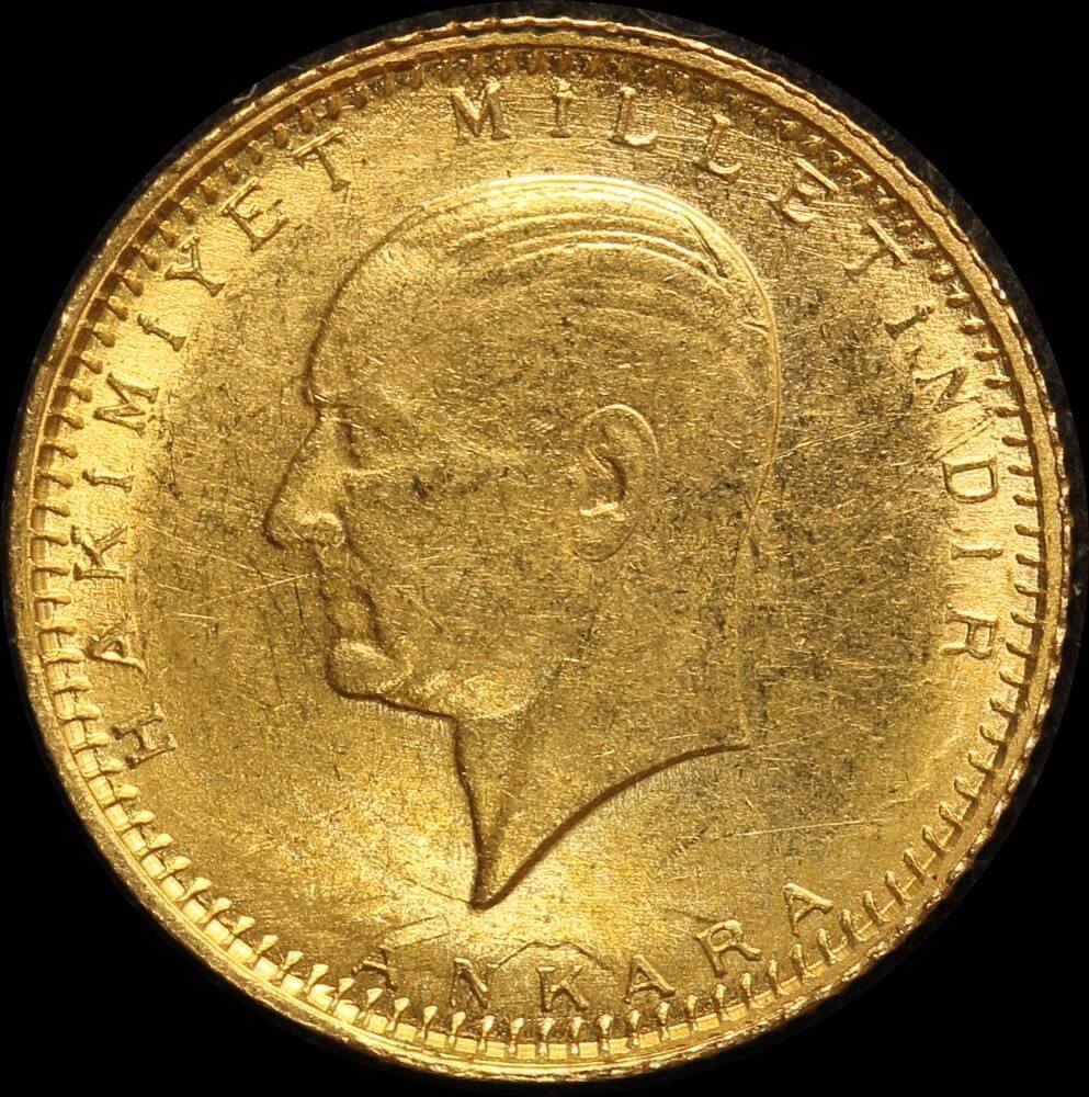 Turkey 1923/29 Gold 25 Kurush KM#851 Uncirculated product image