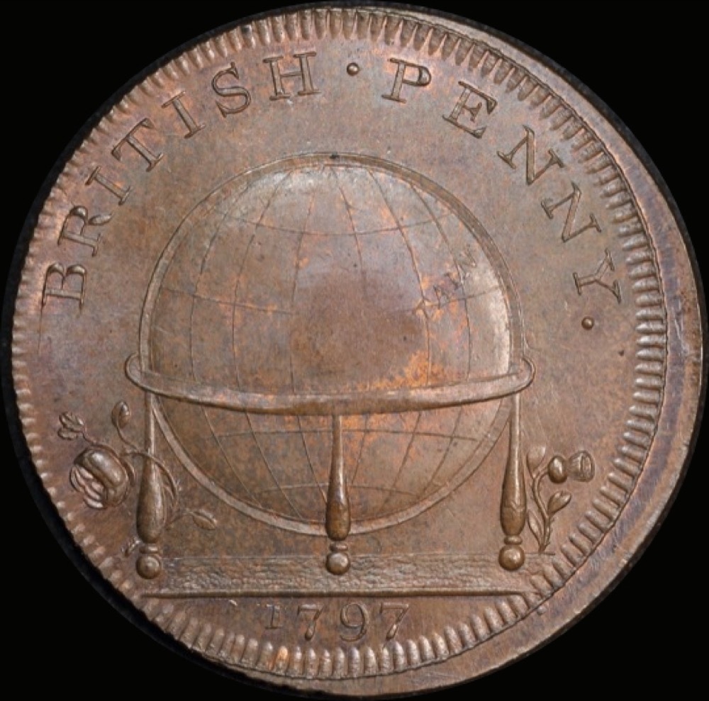 Cambridgeshire (Trinity College Gate); Skidmore Copper Globe Series Penny Token 1797 A# about Unc product image