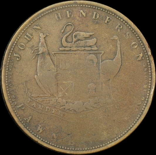 1874 J Henderson Copper One Penny Token A# 216 good Fine product image