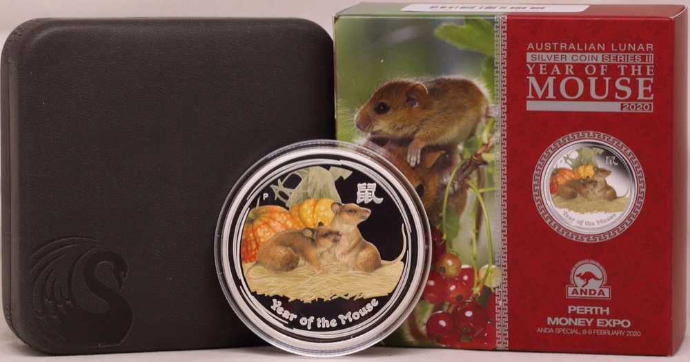 2020 Silver Lunar Two Ounce Coloured Proof Coin Mouse product image