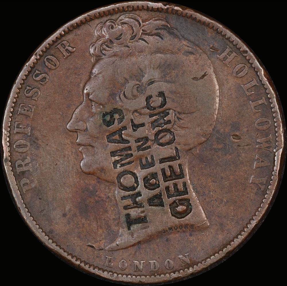 Holloway - Surcharged Thomas Agent Geelong Copper Penny 1857 A# 660-64 about VF product image