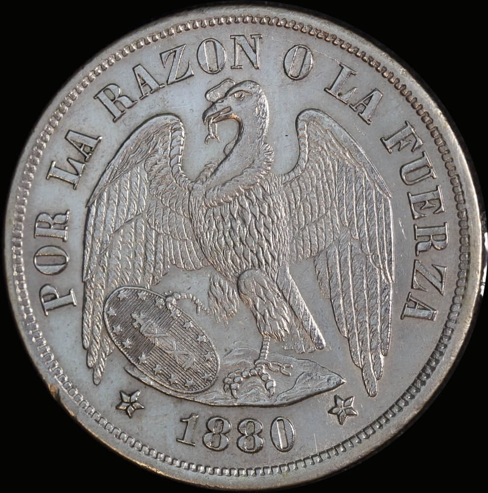 Chile 1880 Silver Peso KM# 142.1 Uncirculated product image