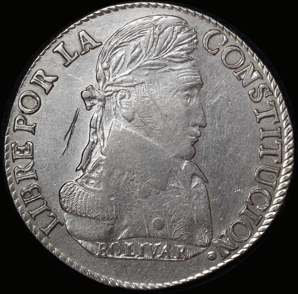 Bolivia 1838 Silver 8 Soles KM# 97 good VF product image