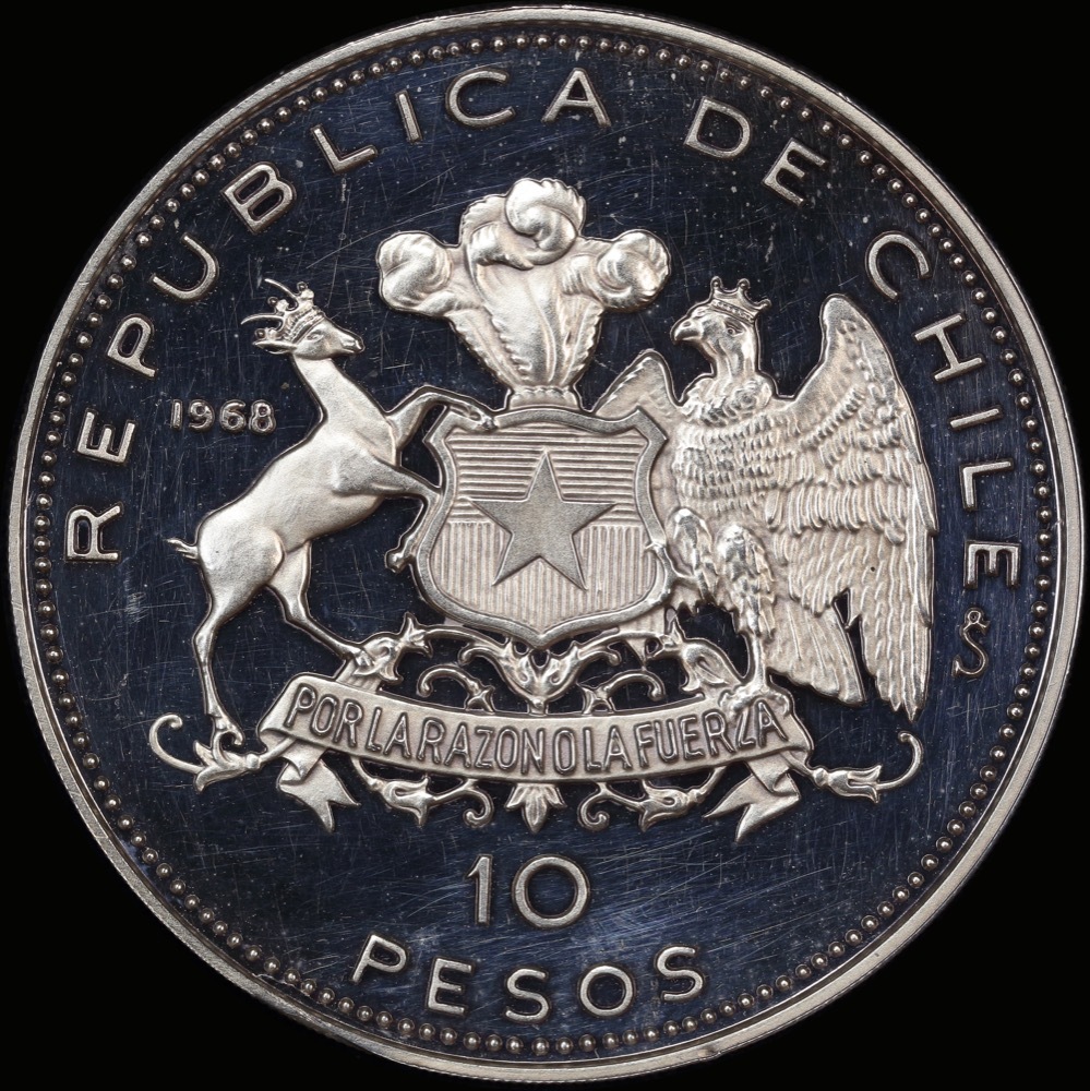 Chile 1968 Silver Proof 10 Pesos KM# 183 FDC product image