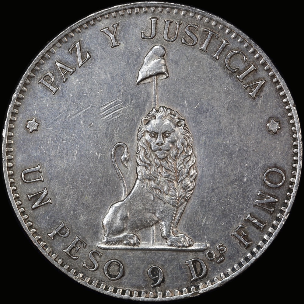 Paraguay 1889 Silver Peso KM# 5 good EF product image