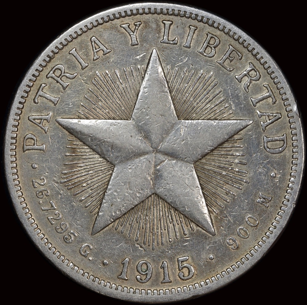 Cuba 1915 Silver Peso KM# 15.2 good VF product image