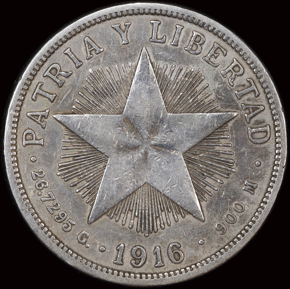 Cuba 1916 Silver Peso KM# 15.2 good VF product image