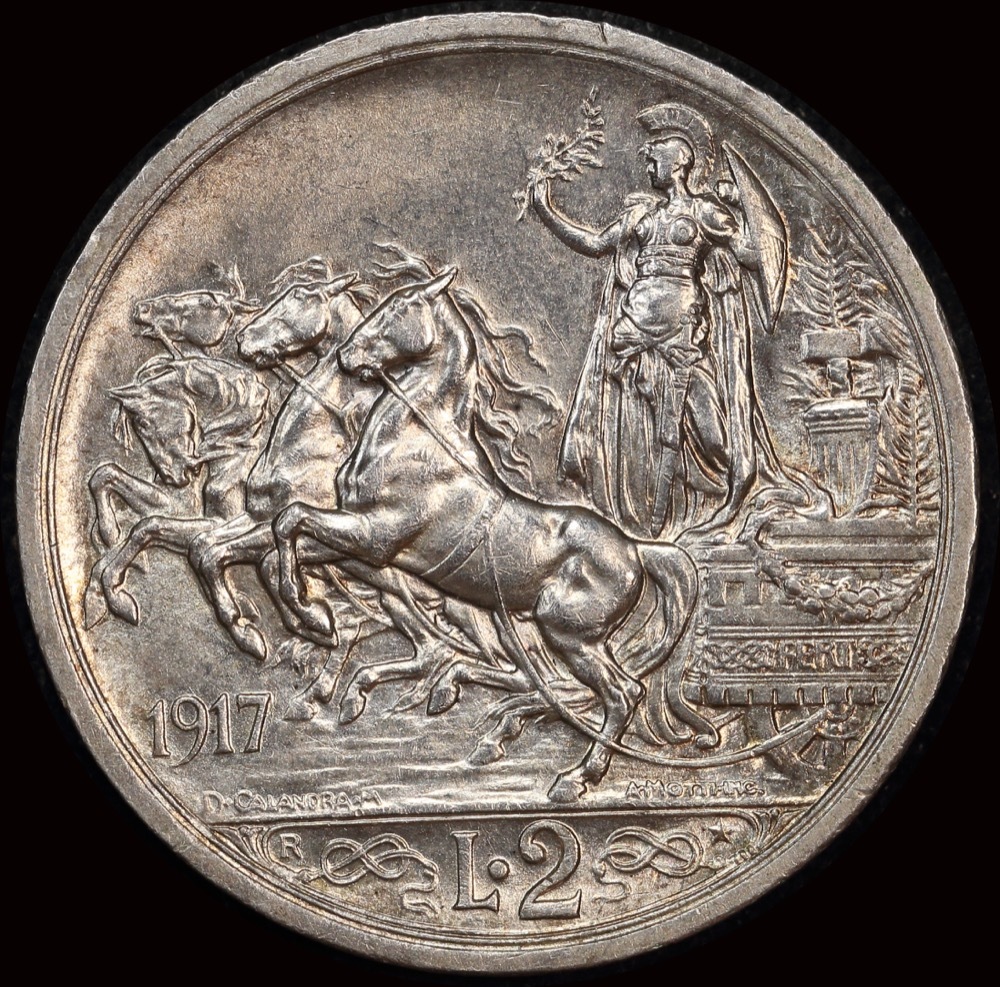 Italy 1917 Silver 2 Lire KM# 55 Uncirculated product image