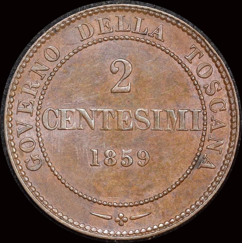 Italian States (Tuscany) 1859 Copper 2 Centesimi KM# 82 Uncirculated product image