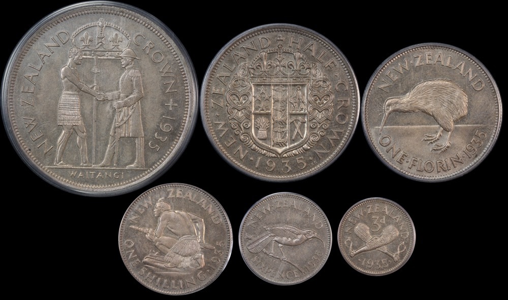 New Zealand 1935 Silver Proof Coin Set - Waitangi commemorative KM# PS3 PCGS PR64 ~ PR67 product image