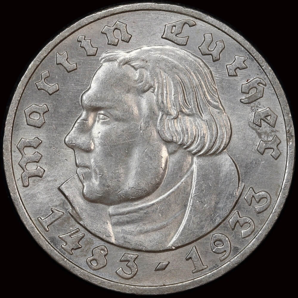 Germany (Third Reich) 1933-A Silver 5 Reichsmark KM# 80 Uncirculated product image
