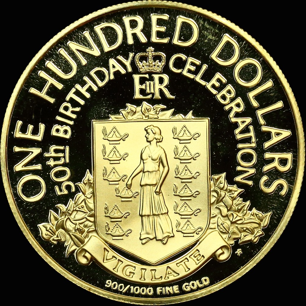 British Virgin Islands 1976 Gold 100 Dollars KM#8 90.00% 0.2054 ozt AGW Queen's 50th Birthday product image
