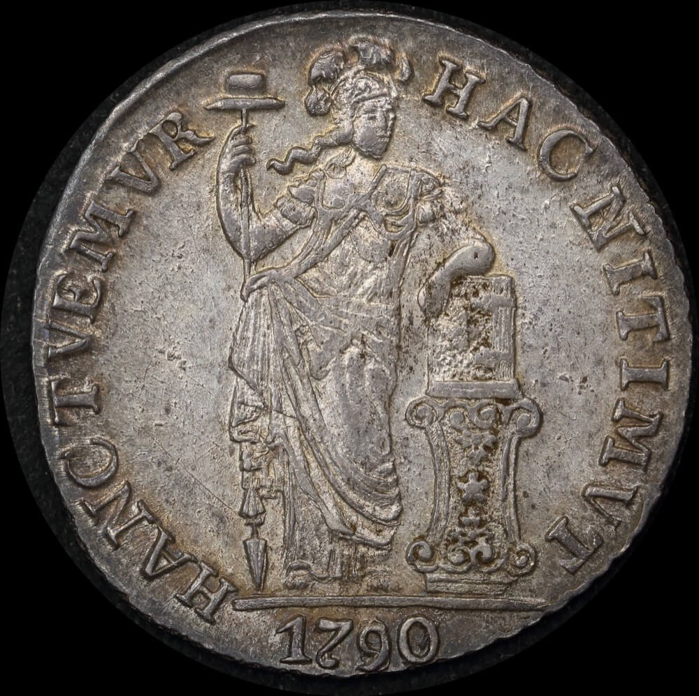Netherlands East Indies (West Freisland) VOC 1790 Silver Guilder 1787 Overdate NITIMUT Legend error KM# 139 good EF product image