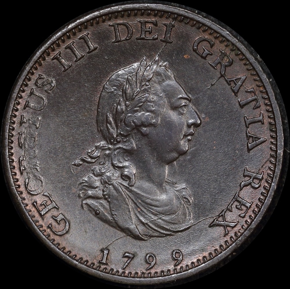 1799 Copper Farthing George III S#3779 Uncirculated product image