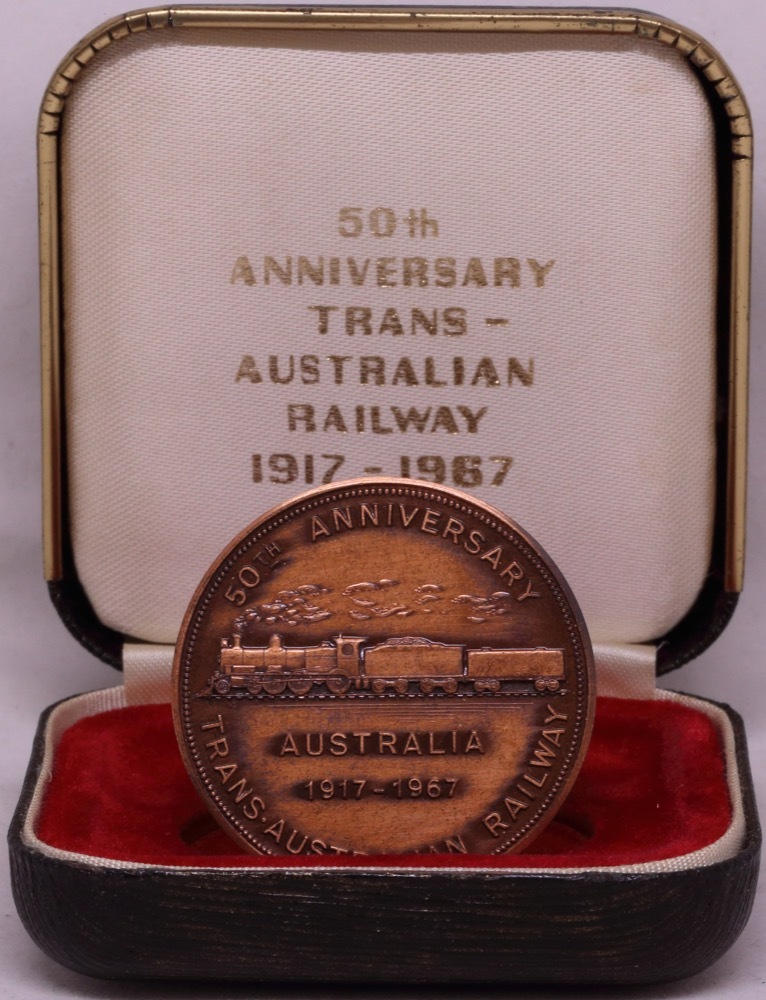 Commonwealth Railways Bronze Medallion 1968 50th Anniversary Trans Australian Railway 1967/6 Uncirculated product image