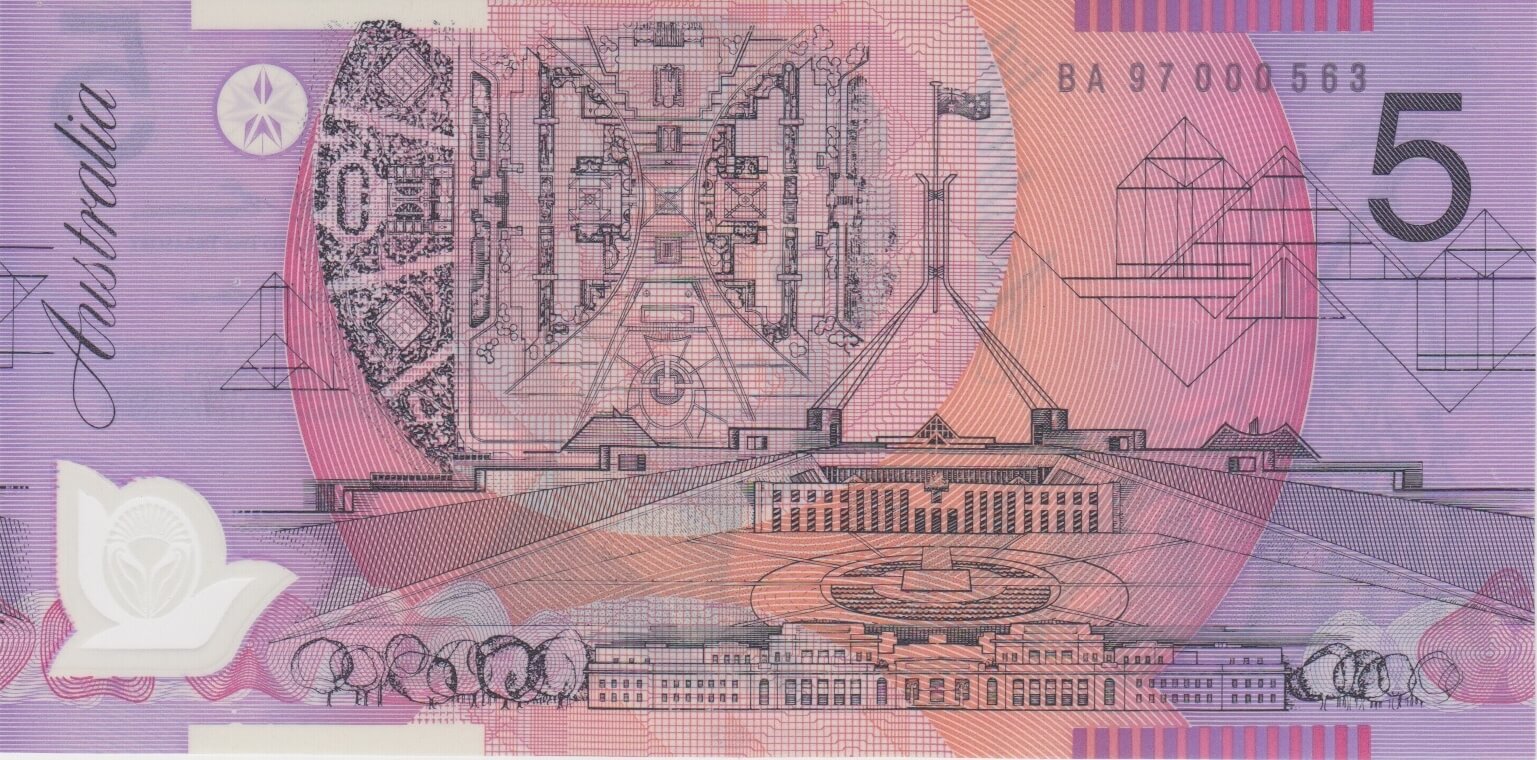 1997 $5 Note MacFarlane/Evans BA97 First Prefix R218bF Uncirculated product image