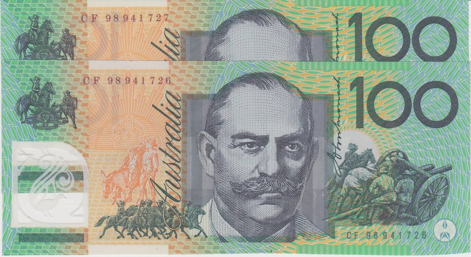 1998 $100 Note Consecutive Pair Macfarlane/Evans CF98 First Prefix R618aL Uncirculated product image