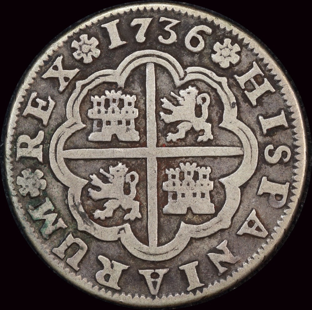 Spain 1736 Silver 2 Reales KM# 355 about VF product image