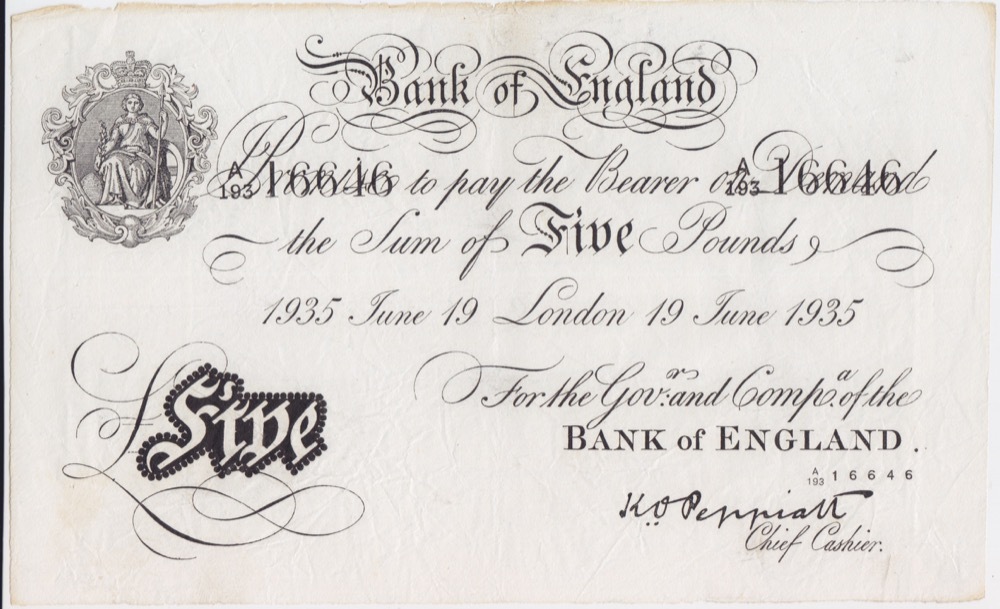 Great Britain Operation Bernhard of 1935 London 5 Pounds Peppiatt B# 241 good VF product image