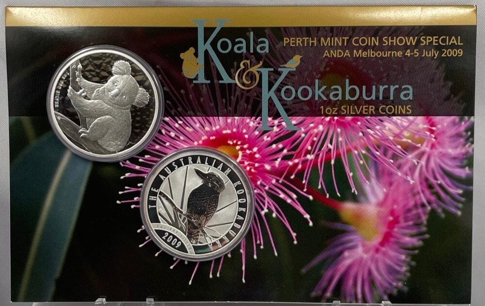 2009 Silver 2 x 1 Oz Uncirculated Koala and Kookaburra ANDA Coin Show Special product image