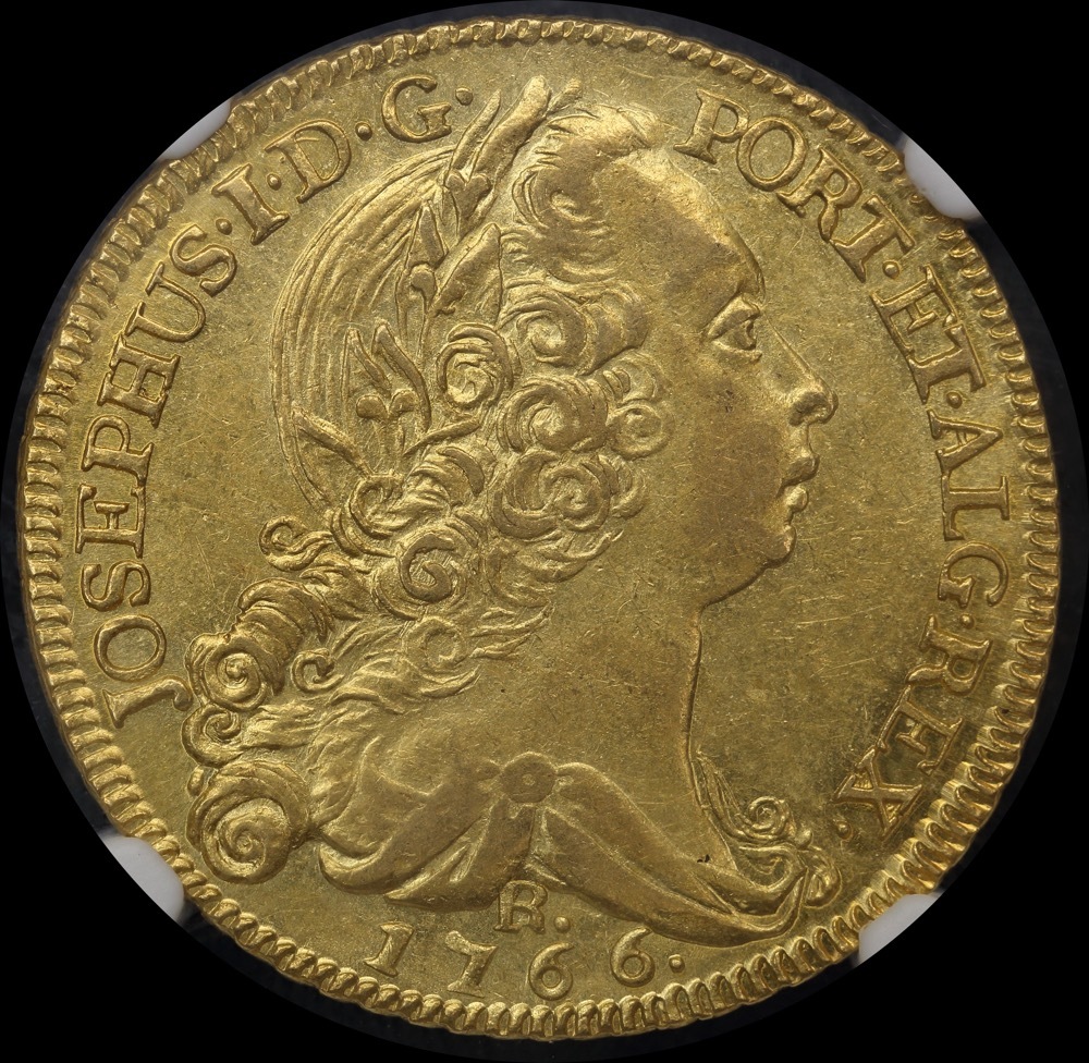 Brazil (Rio) Gold 6400 Reis 1766-R KM#172.2 NGC AU58 product image