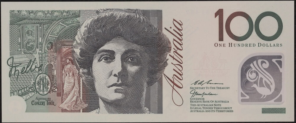 1998 $100 Note MacFarlane/Evans Print Error - Missing Simultan on Reverse R618a Uncirculated product image