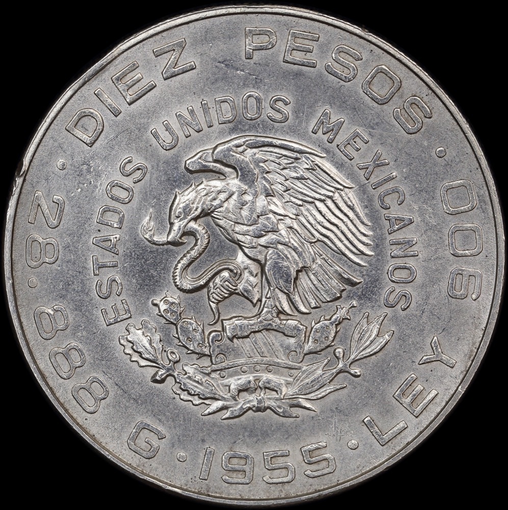 Mexico 1955 Silver 10 Pesos KM#474 Uncirculated product image