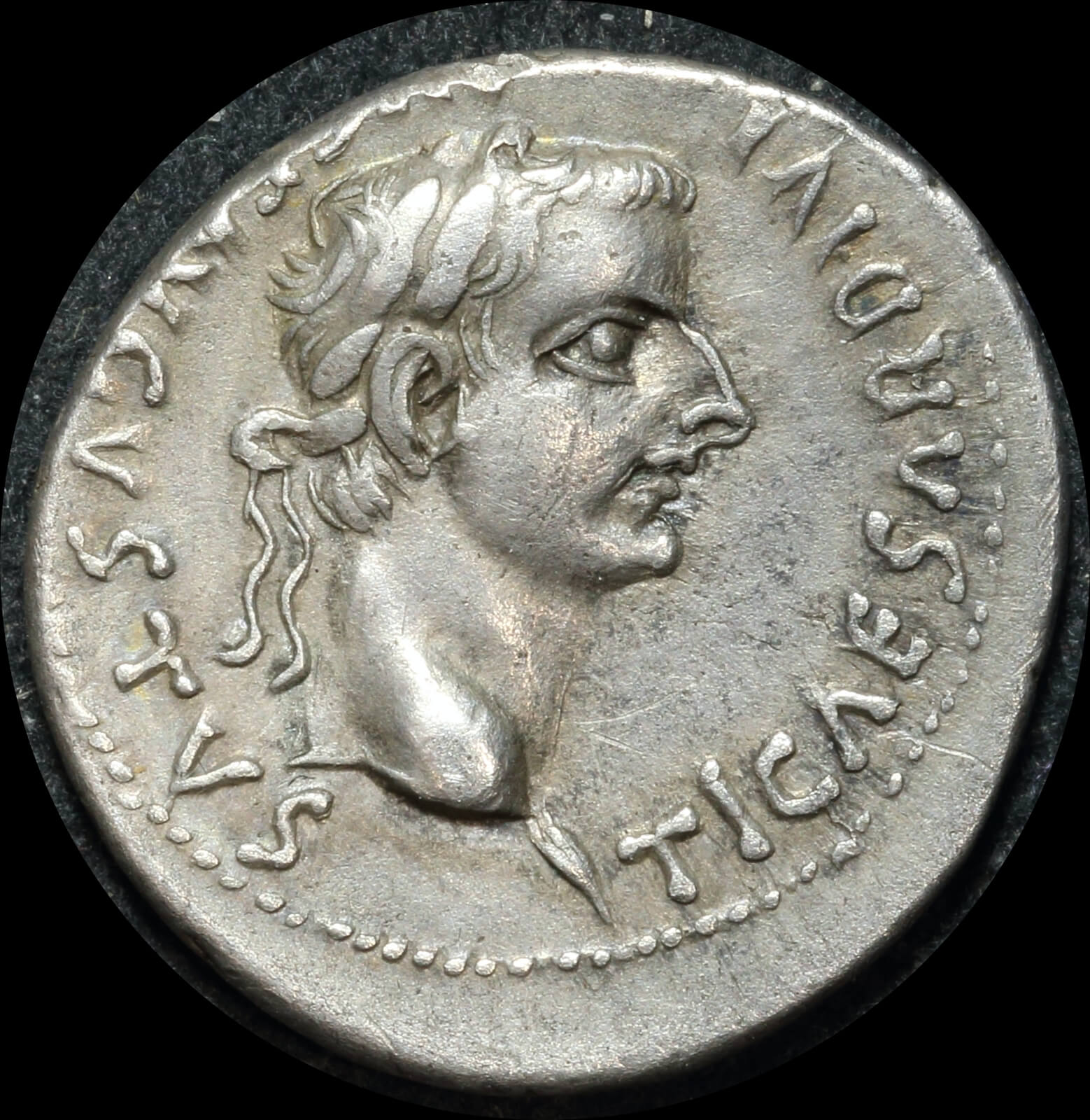 Ancient Rome (Imperial) 14-37 A.D. Tiberius Silver Denarius Tribute Penny Good VF product image