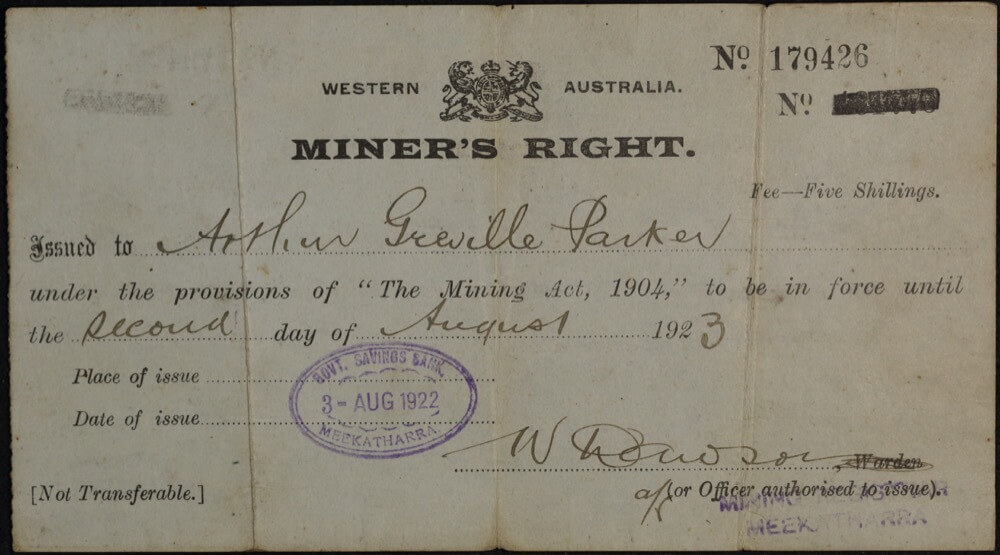 Western Australia Miner's Right 1922 Meekatharra product image