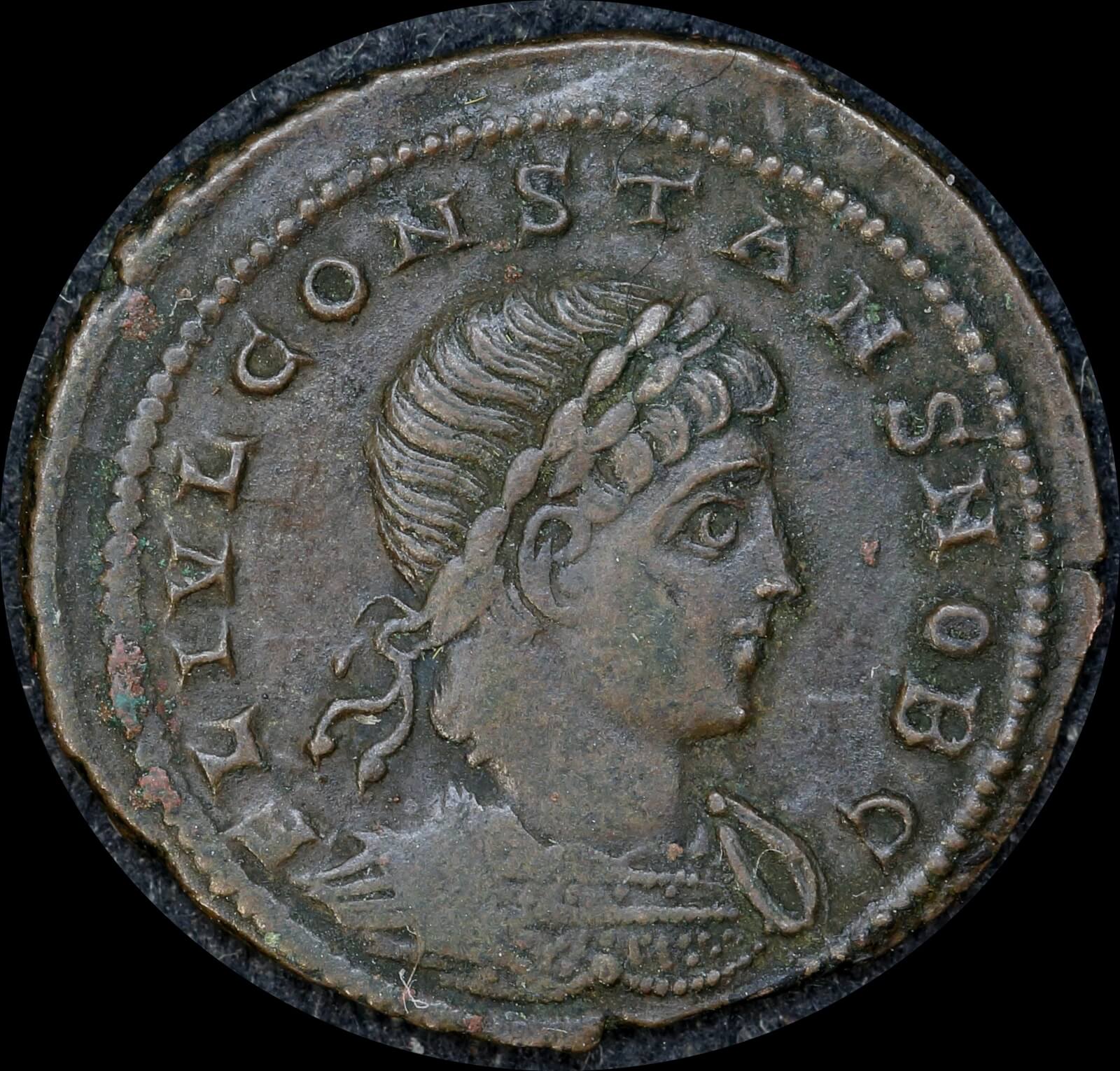 Ancient Rome (Imperial) 335 AD Constans AE Follis Soldiers with standard RIC VII A89 good VF product image