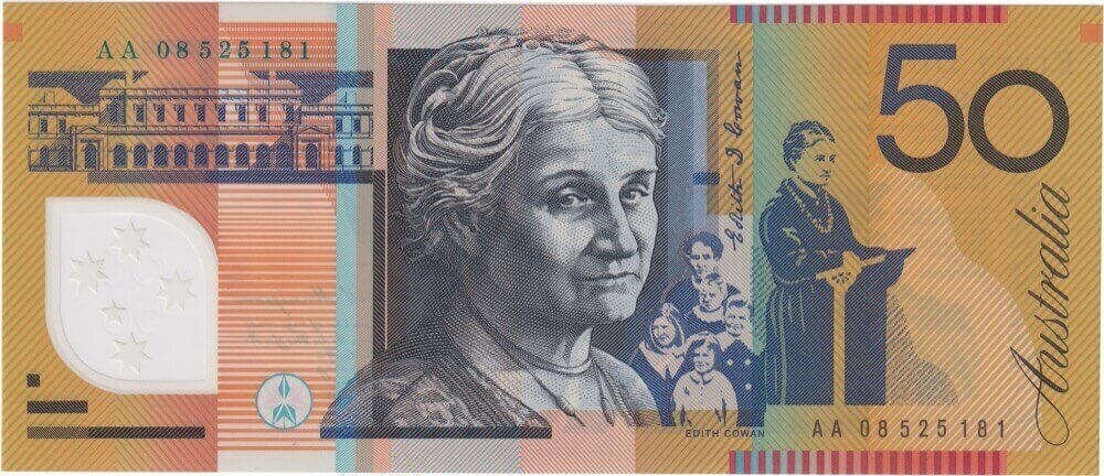 2008 $50 Note Stevens/Henry AA08 First Prefix 521bF Uncirculated product image