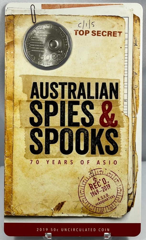 2019 50 Cent Uncirculated Coin on Card - ASIO Australian Spies & Spooks product image