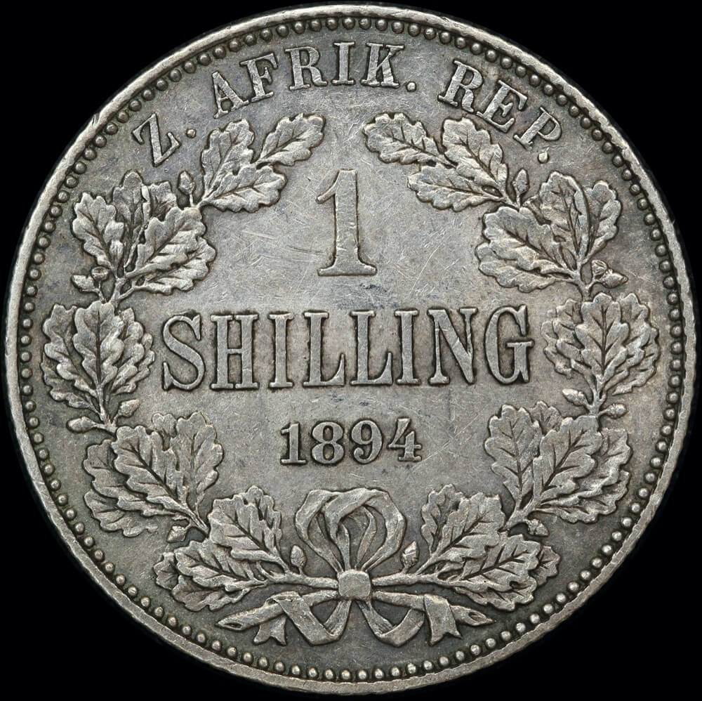 South Africa 1894 Silver Shilling KM# 5 good EF product image