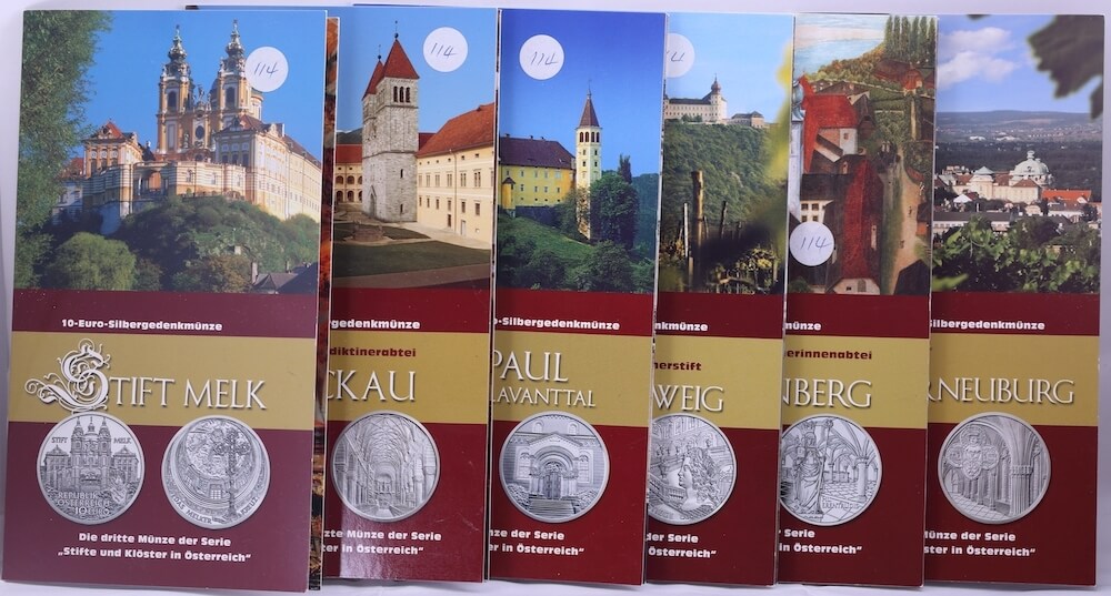 Austria 2006 - 2008 Silver 10 Euro Set of 6 Uncirculated Coins Abbeys and Monasteries product image