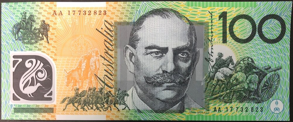 2017 $100 Note Lowe / Fraser AA17 First Prefix R625F Uncirculated product image