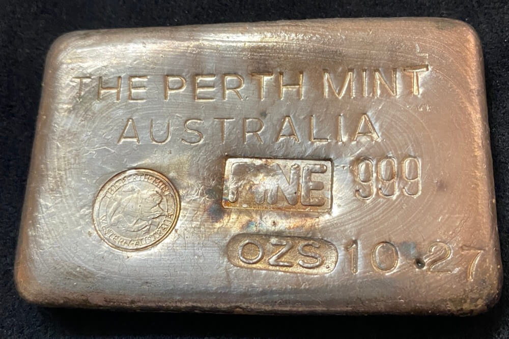 Perth Mint Silver Ten Ounce Cast "Vintage" Ingot 99.99% Pure 10.27ozt product image