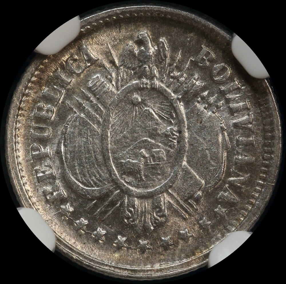 Bolivia 1900-PTS Silver 5 Cents KM# 157.2 NGC MS62 product image