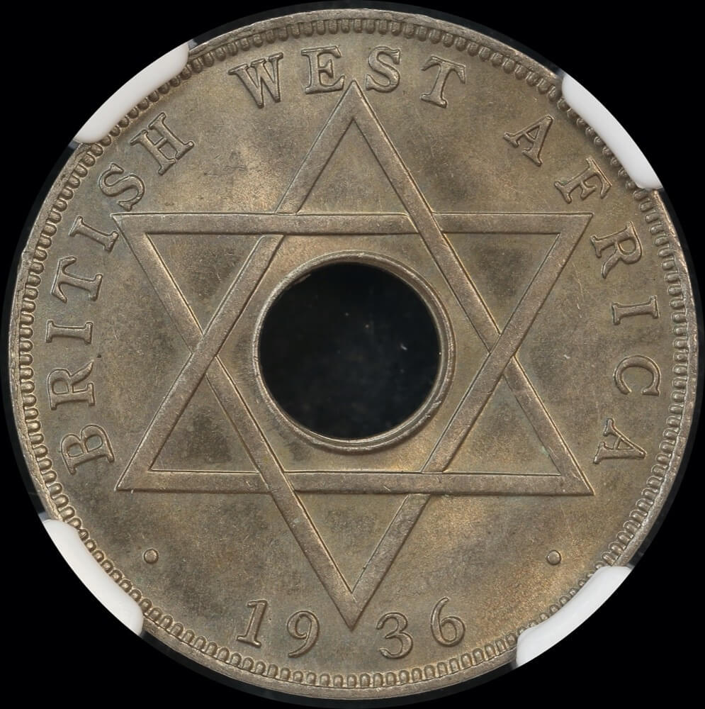 British West Africa 1936 Copper Nickel Halfpenny KM# 15 NGC MS65 product image