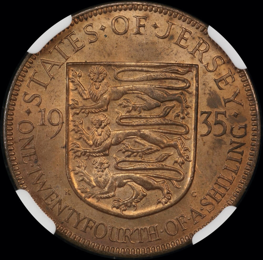 Jersey 1935 Copper 1/24th Shilling KM# 15 NGC MS64RB product image