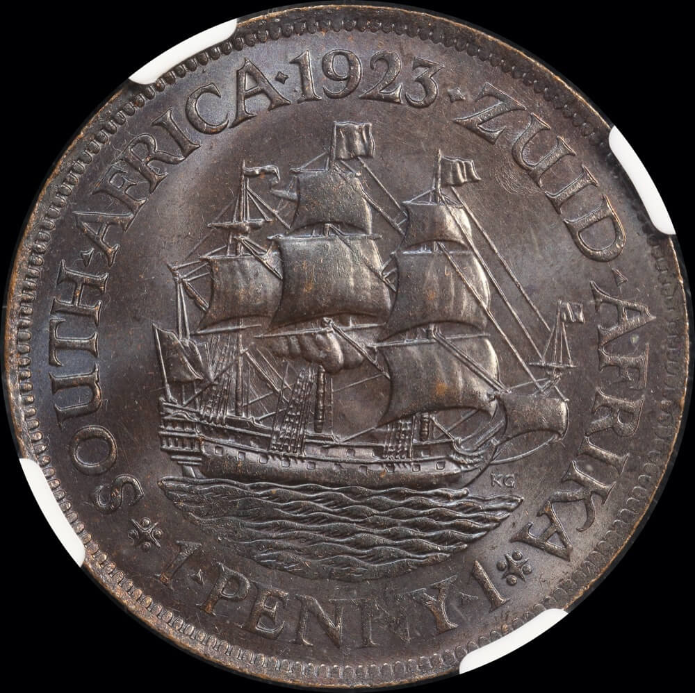 South Africa 1923 Copper Penny KM# 14.1 NGC MS64BN product image