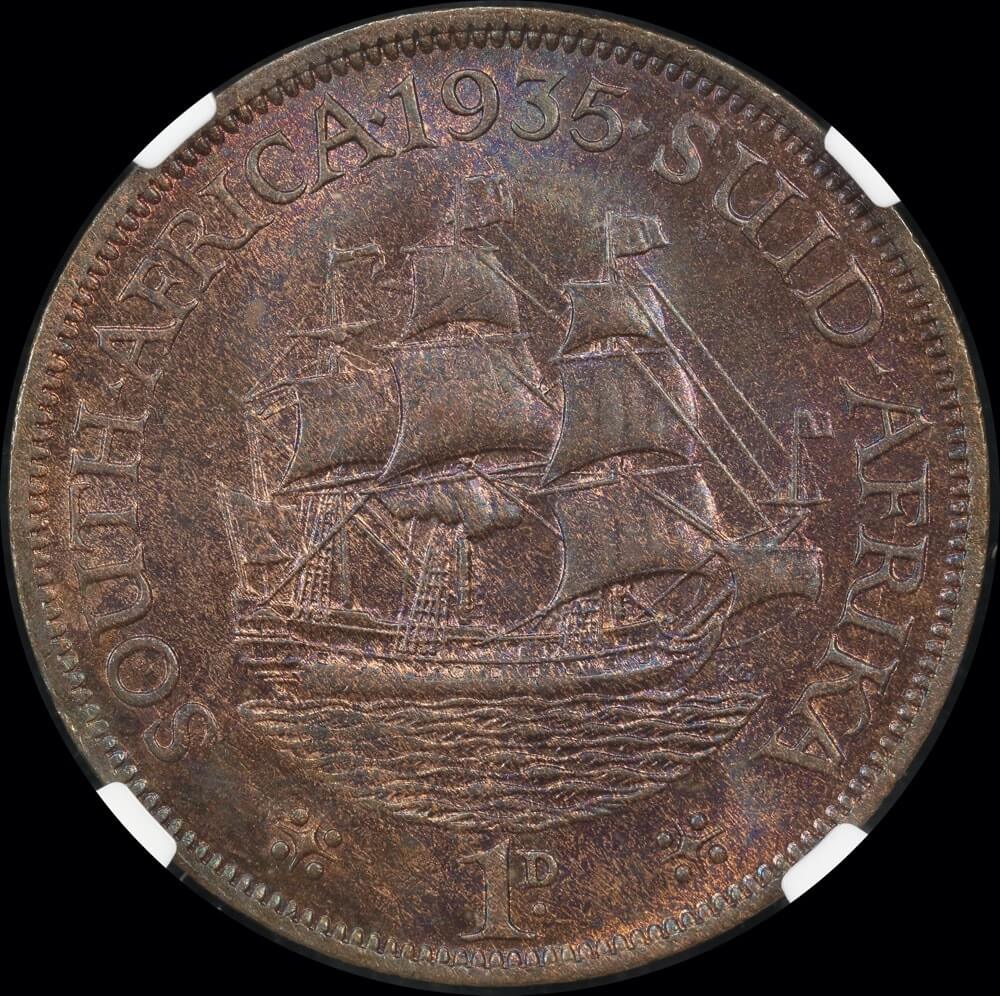 South Africa 1935 Copper Penny KM# 14.3 NGC MS65RB product image