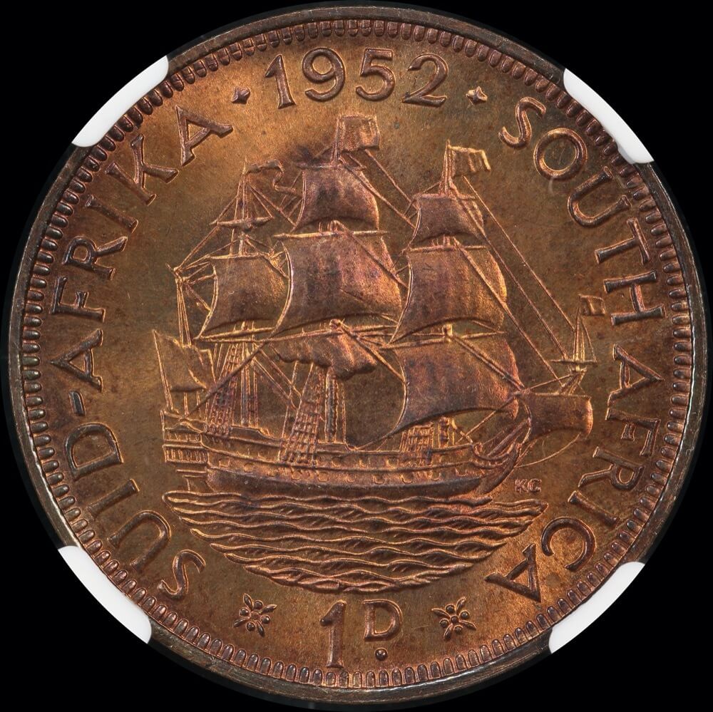 South Africa 1952 Copper Proof Penny KM# 34.2 NGC PF66RB product image