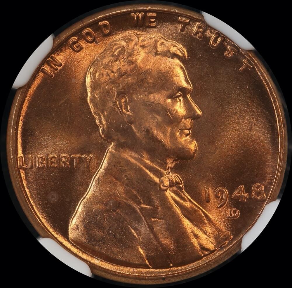 United States 1948-D Copper Cent KM# A132 NGC MS65RD product image