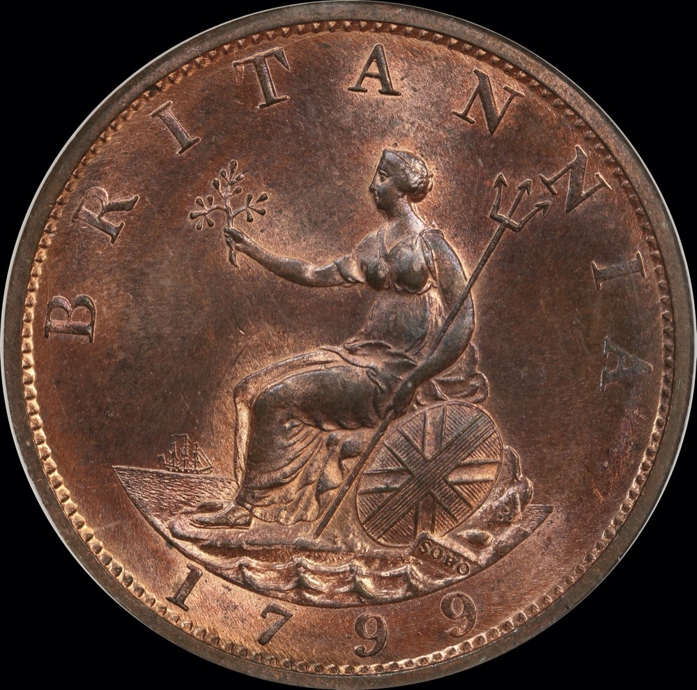 1799 Copper Halfpenny George III S# 3778 NGC MS66RB product image