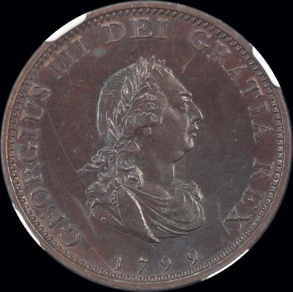 1799 Copper Proof Farthing George III S#3779 NGC PF63BN product image