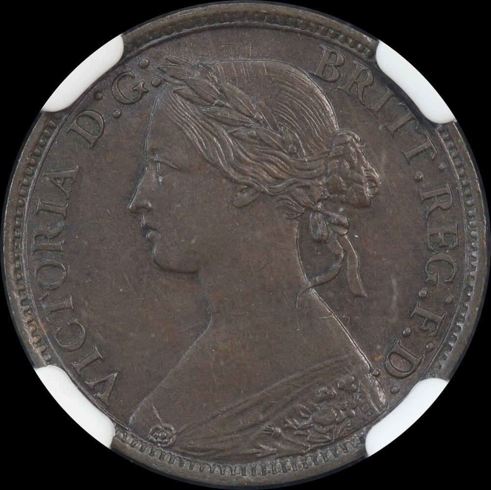 1861 Copper Farthing Victoria S#3956 NGC MS62BN product image