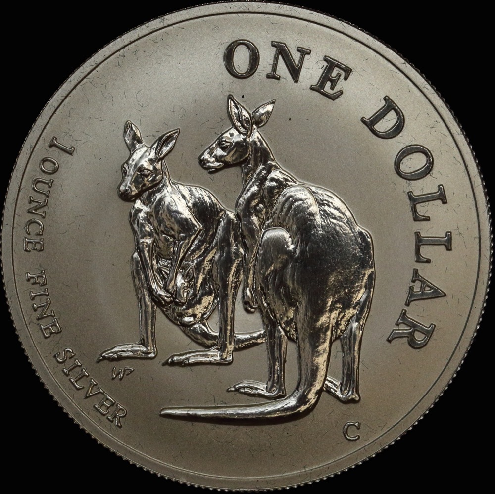 1999 One Dollar Silver Kangaroo Unc Coin In Box Two Kangaroos product image
