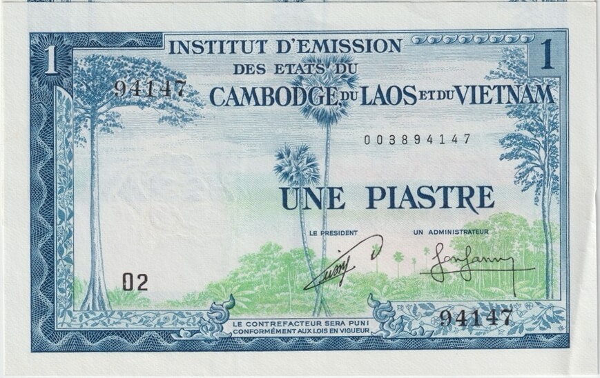 French Indo China (Cambodia) 1954 1 Piastre P# 94 Extremely Fine product image