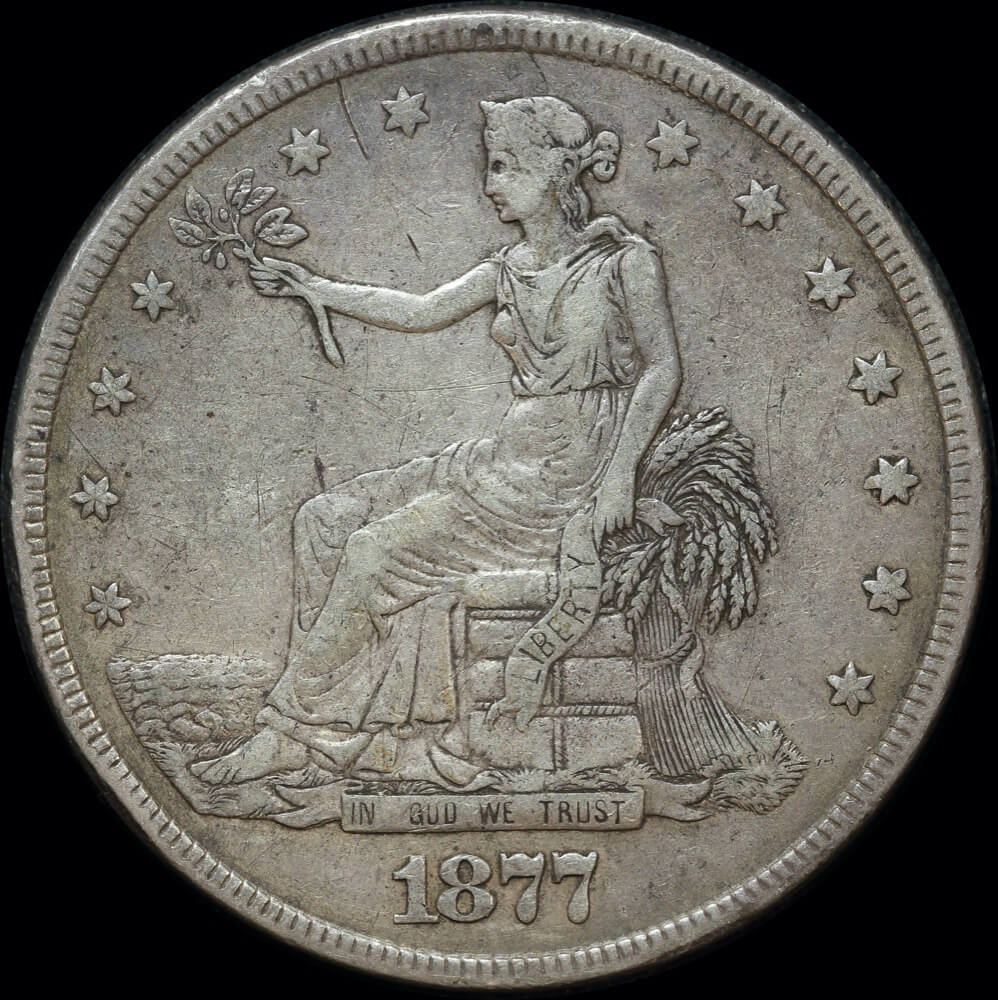 United States 1877 Silver Trade Dollar KM# 108 about VF product image