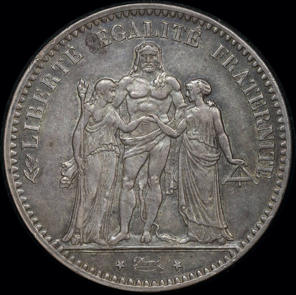 France 1877-A Silver 5 Francs Hercules KM# 820.1 good EF product image